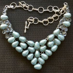 Blue Pearls & Aquamarine Gemstone Bib Statement Necklace
